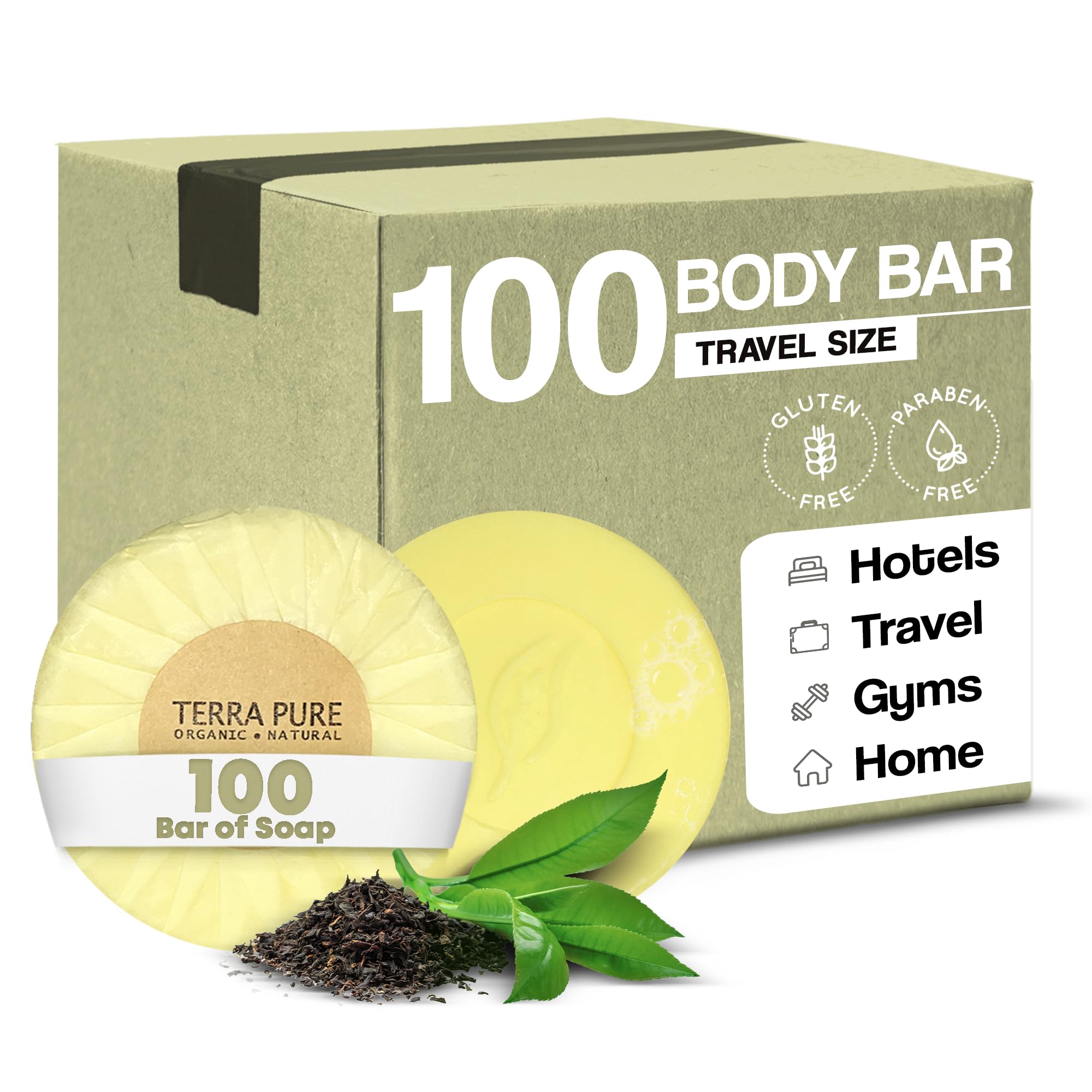 Terra Pure Bar Soap, Travel Size Hotel Amenities, 1.25 oz (Pack of 100)